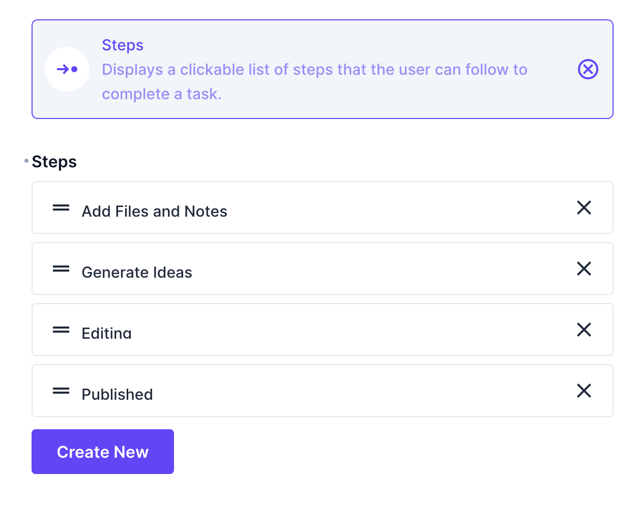 Settings screen for the steps interface.