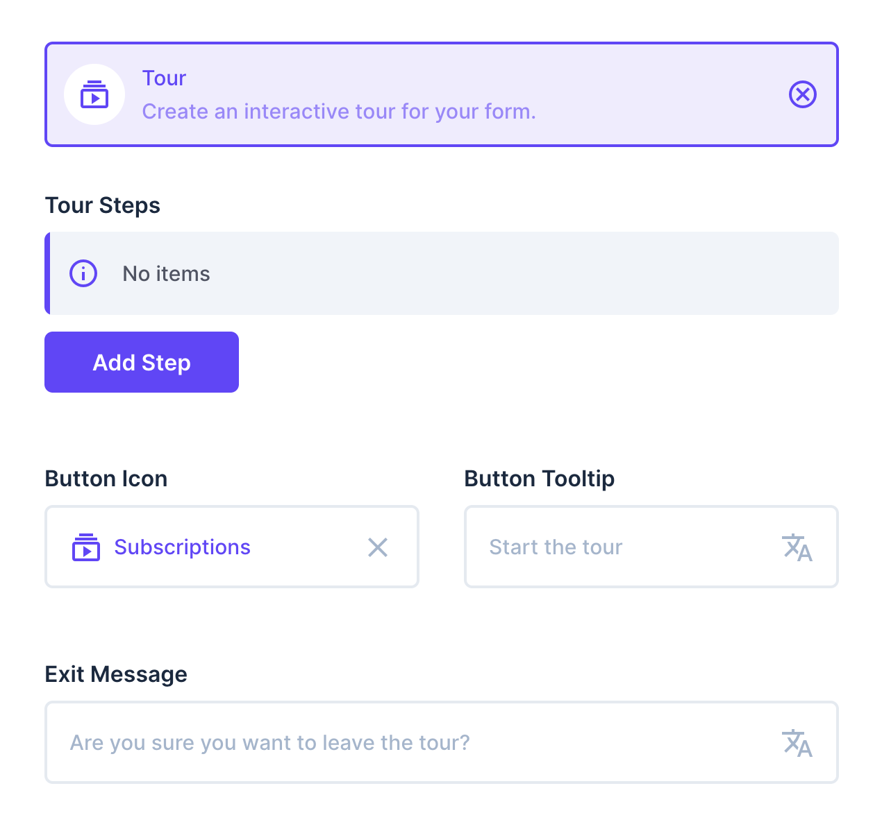 Interface settings of the Tour Group Interface