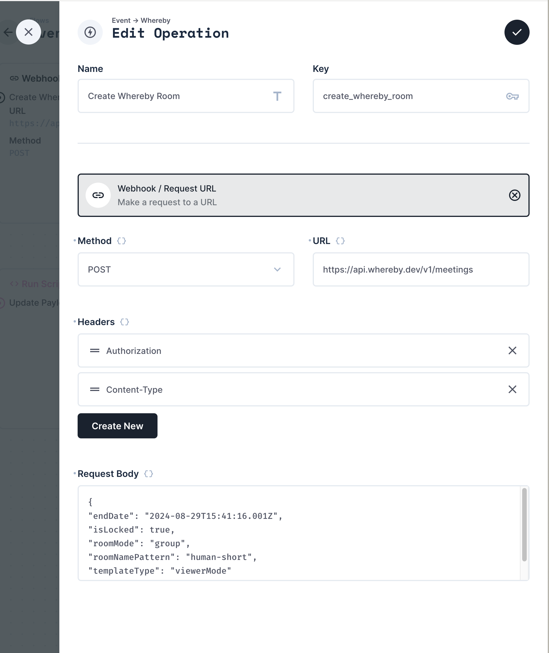 Sample Directus Flow that demonstrates how to populate Whereby Room Data