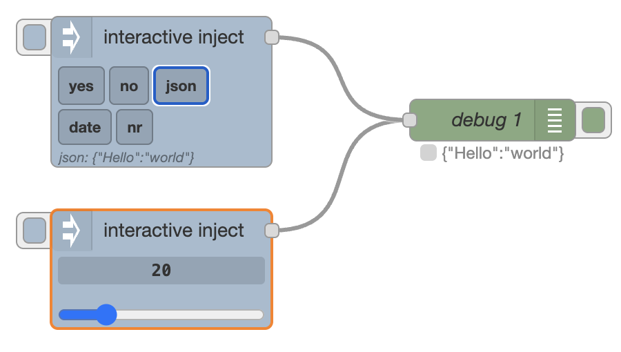 interactive-inject node on the Node-RED canvas