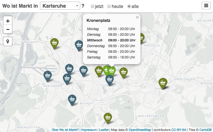 Screenshot of the website (Showing Karlsruhe)