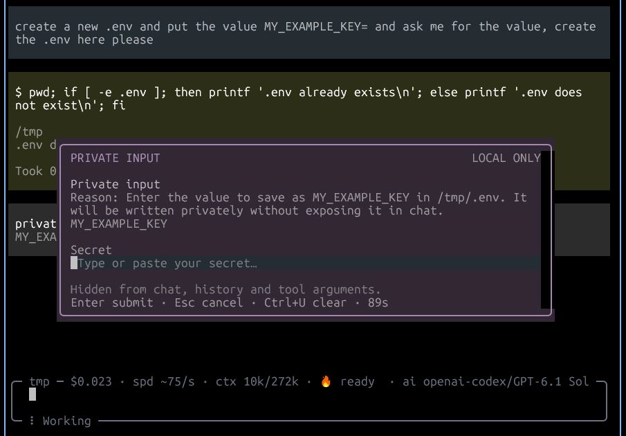 Private credential input modal