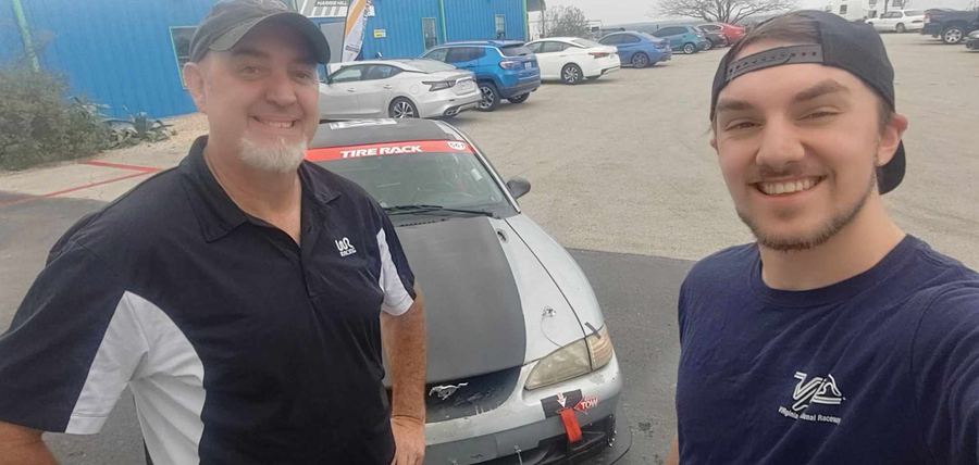 Ben and his father with the Silent Racing Mustang at Harris Hill Raceway