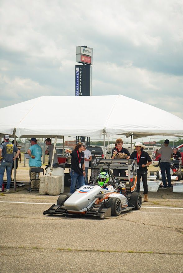 Longhorn Racing Formula SAE car in the paddock at Michigan International Speedway