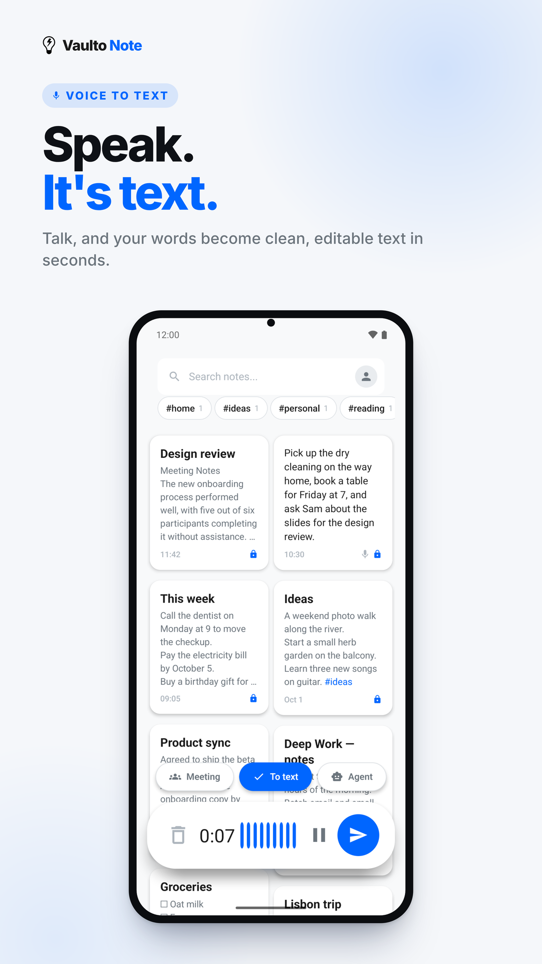 Real Android voice recording screen