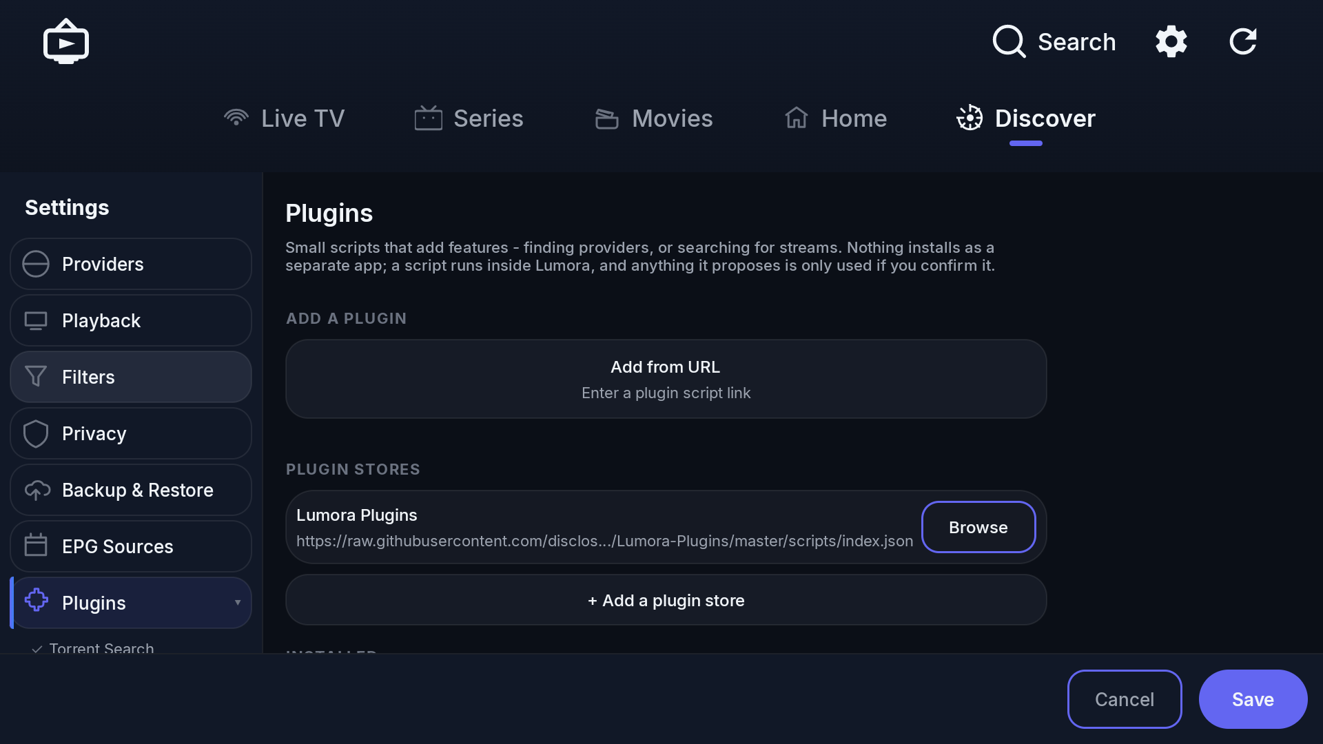 Plugins settings with plugin store discovery