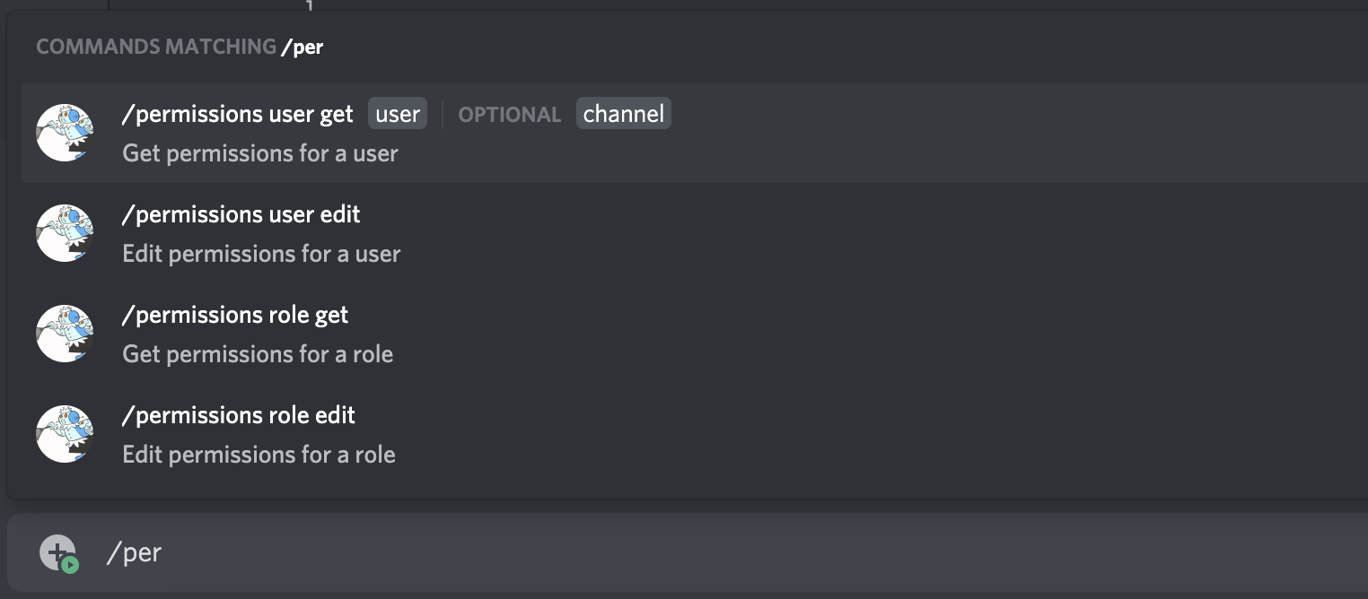 A command with groups, subcommands, and parameters