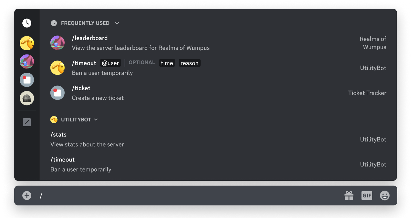 The command launcher in the Discord desktop client