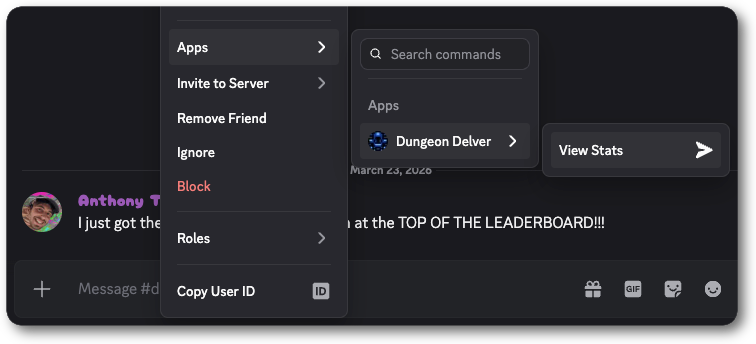 A user command in the Apps context menu
