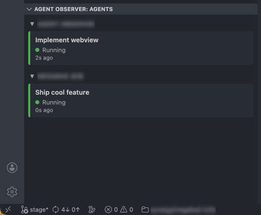 Sidebar TreeView with agents grouped by project