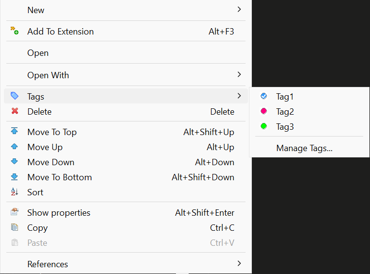 Tags Context Menu