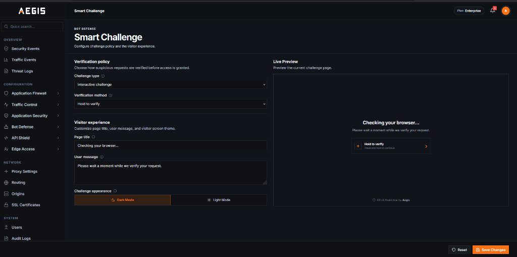Aegis Smart Challenge Bot Defense