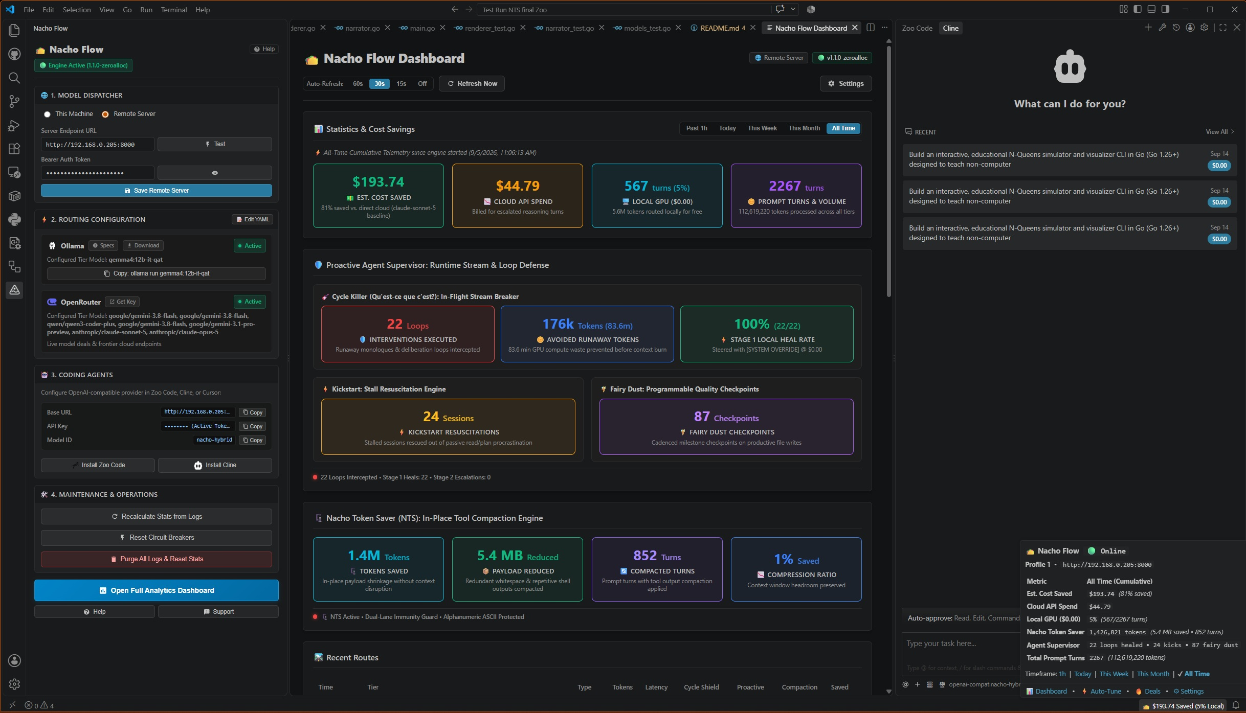 Nacho Flow VS Code Extension - Live Analytics Dashboard, Sidebar Control Hub, and Cline Pairing