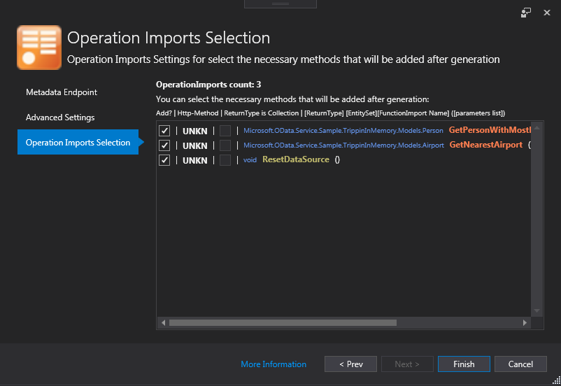 Unchase OData Connected Service FunctionImports