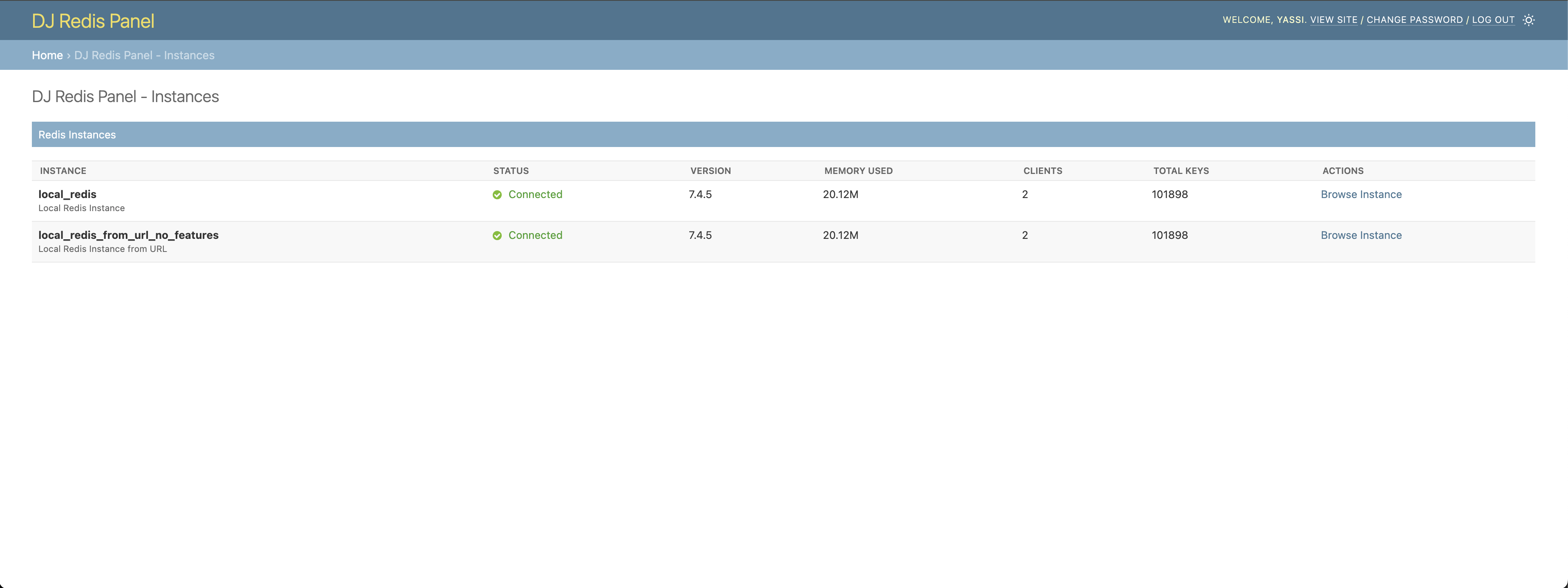 Django Redis Panel - Instance List