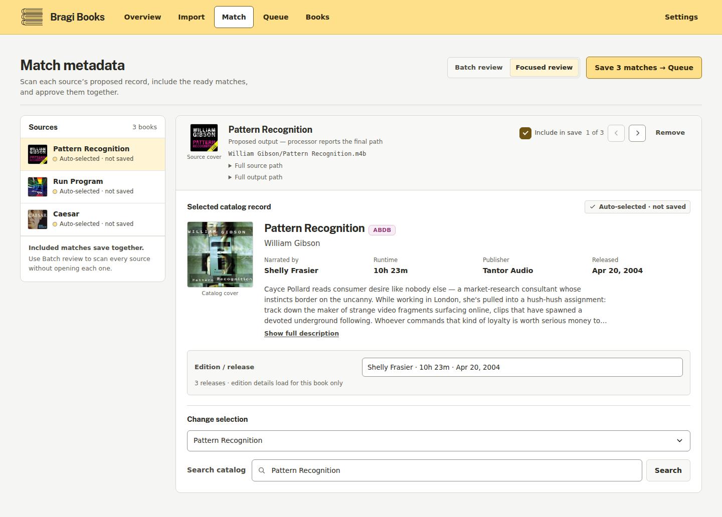 Focused match: one audiobook with a single recommended release