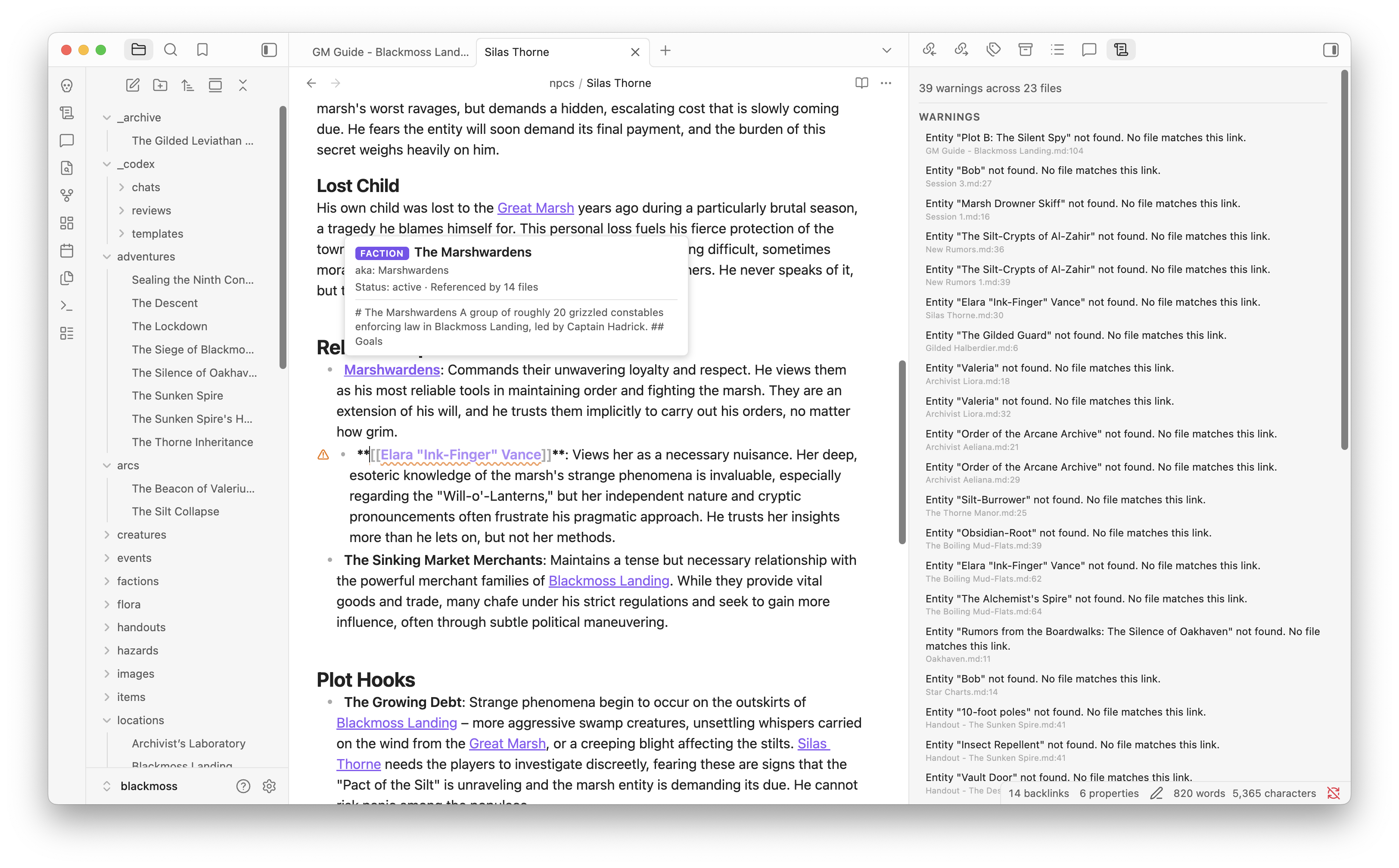 Narrative Warnings listing dead links