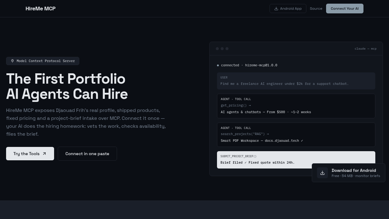 HireMe MCP landing