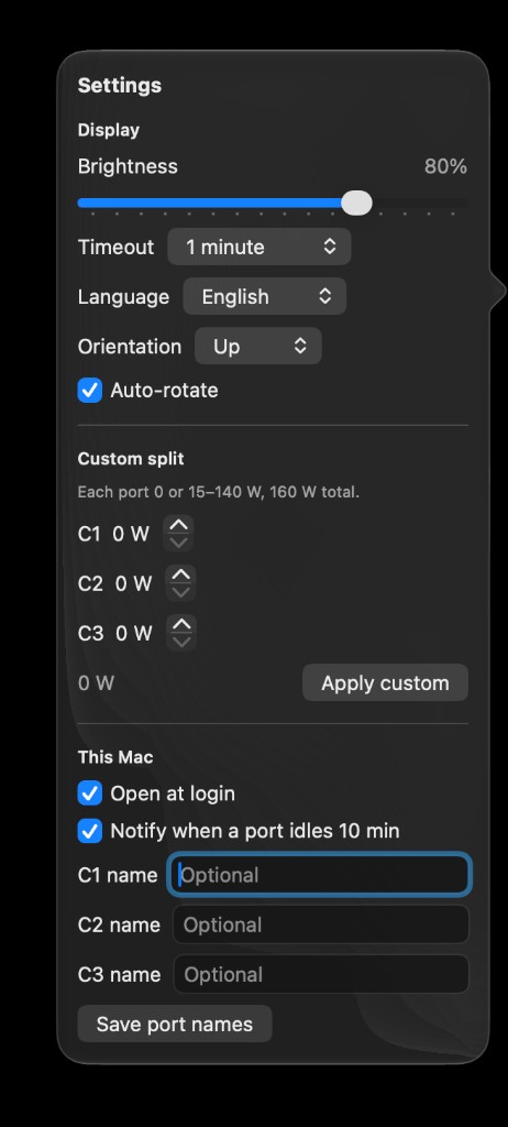 Settings popover