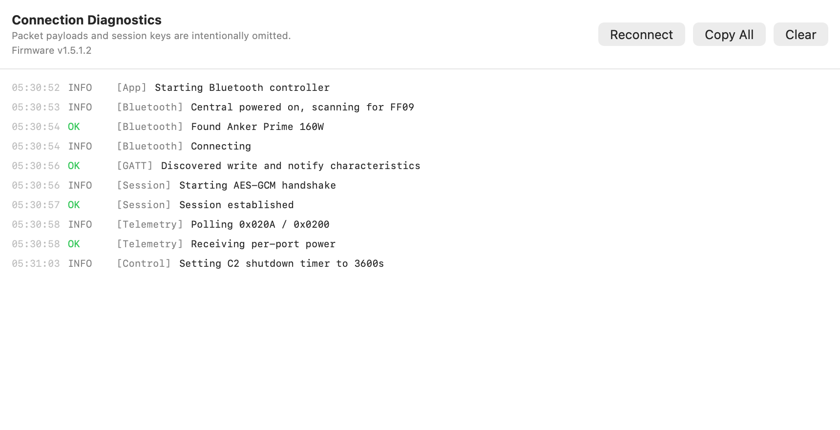 Connection diagnostics window