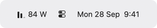 Menu bar status item: a bar per port and the total watts