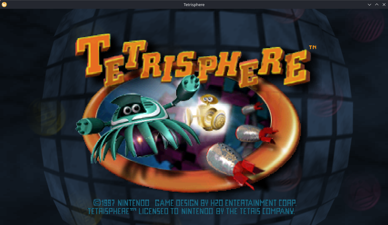 Tetrisphere title screen running in Blocksphere
