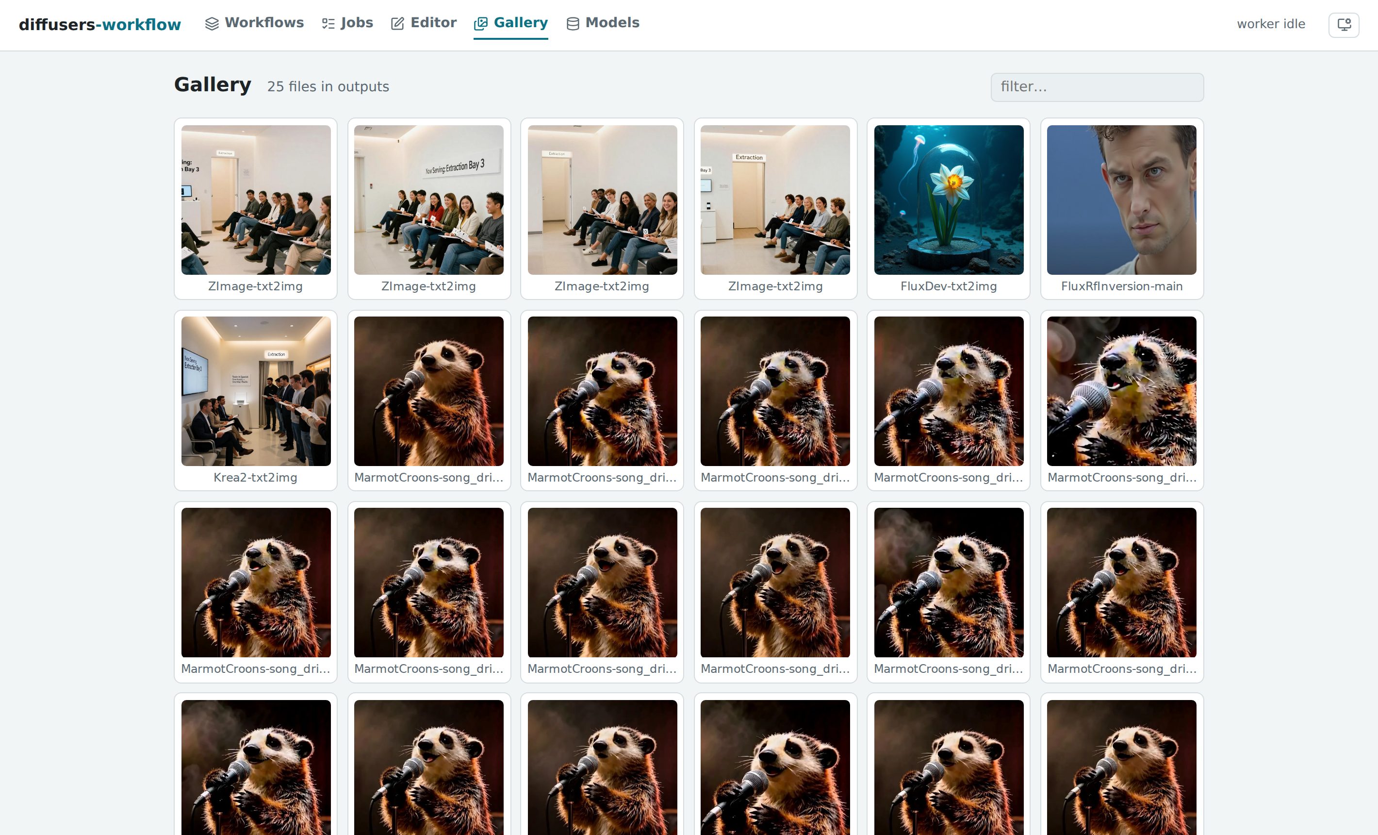 The gallery with generated images and videos