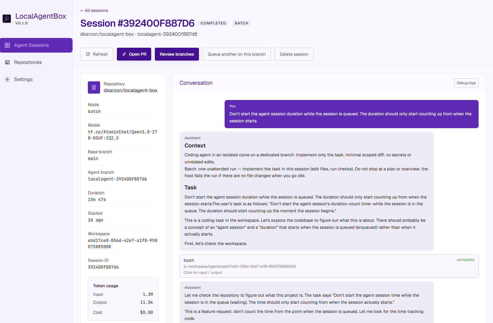 Agent Session Page