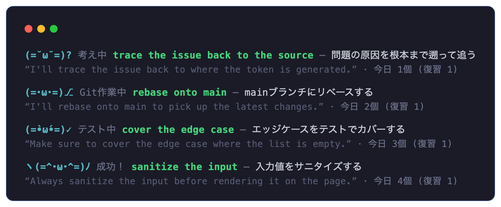 cccat status line with Japanese explanations