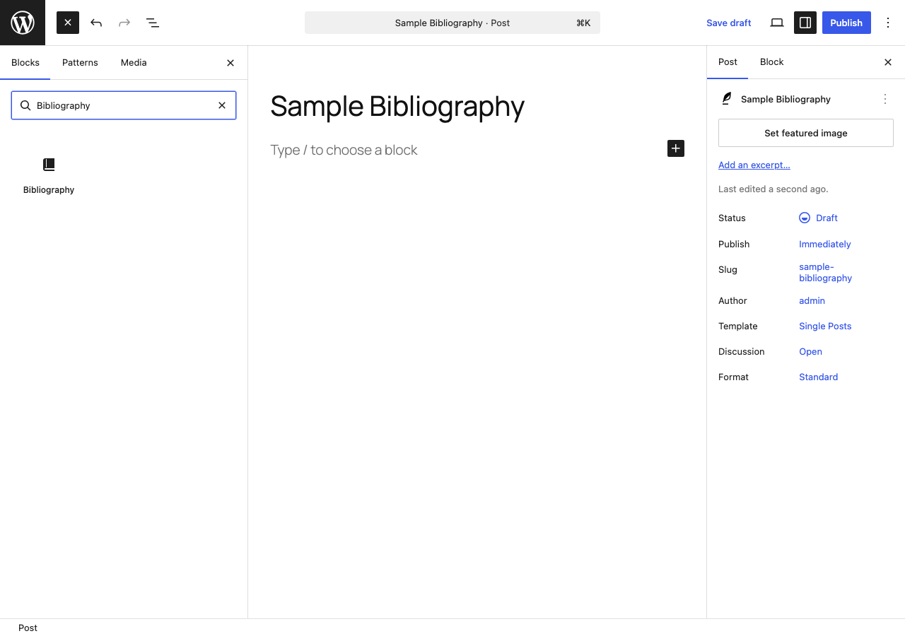 Borges Bibliography Builder import form with DOI, BibTeX, and citation text input.