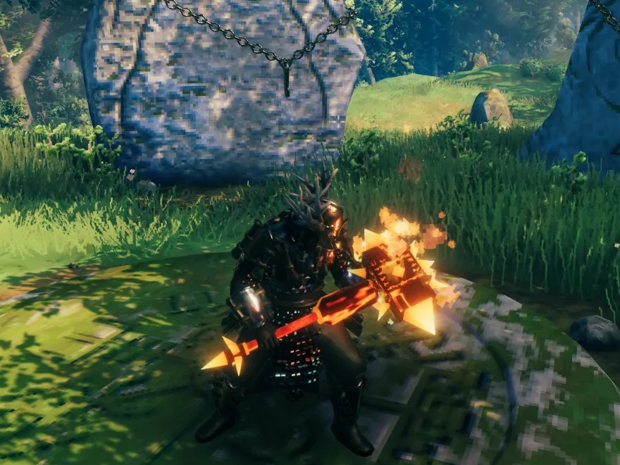 Sulfuras in hand, flames licking off its head
