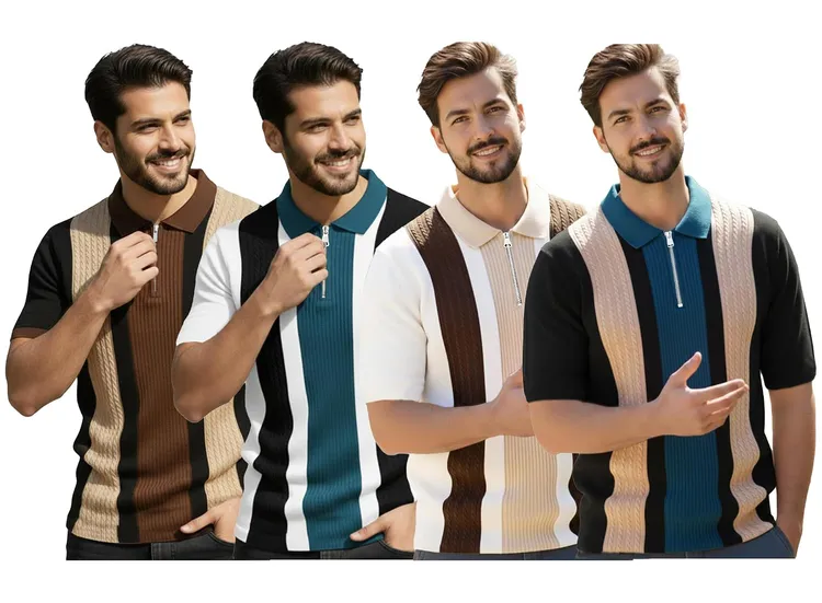 Back view of the striped polo