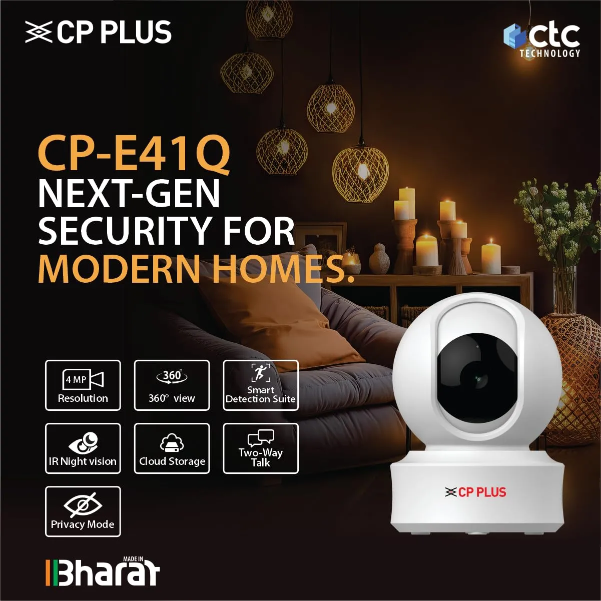 CP PLUS 4MP Quad HD Smart Wi-Fi CCTV Camera Features