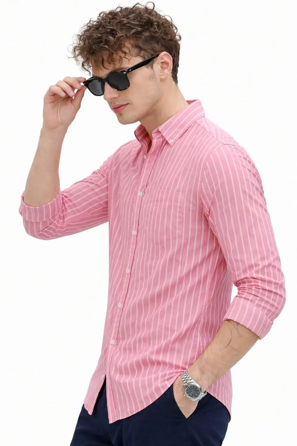 U TURN Men's Casual Printed Striped Stylish Latest Formal Shirt for Men Features