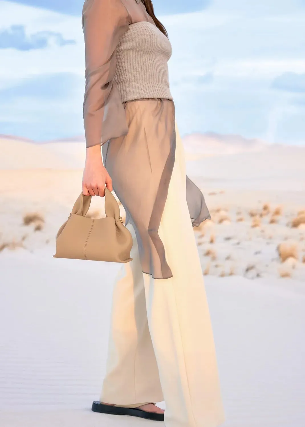 Elegant Taupe Textured Handbag