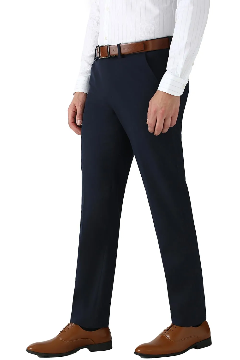 Peter England Men Mid Rise Slim Fit Flat Front Trouser Features
