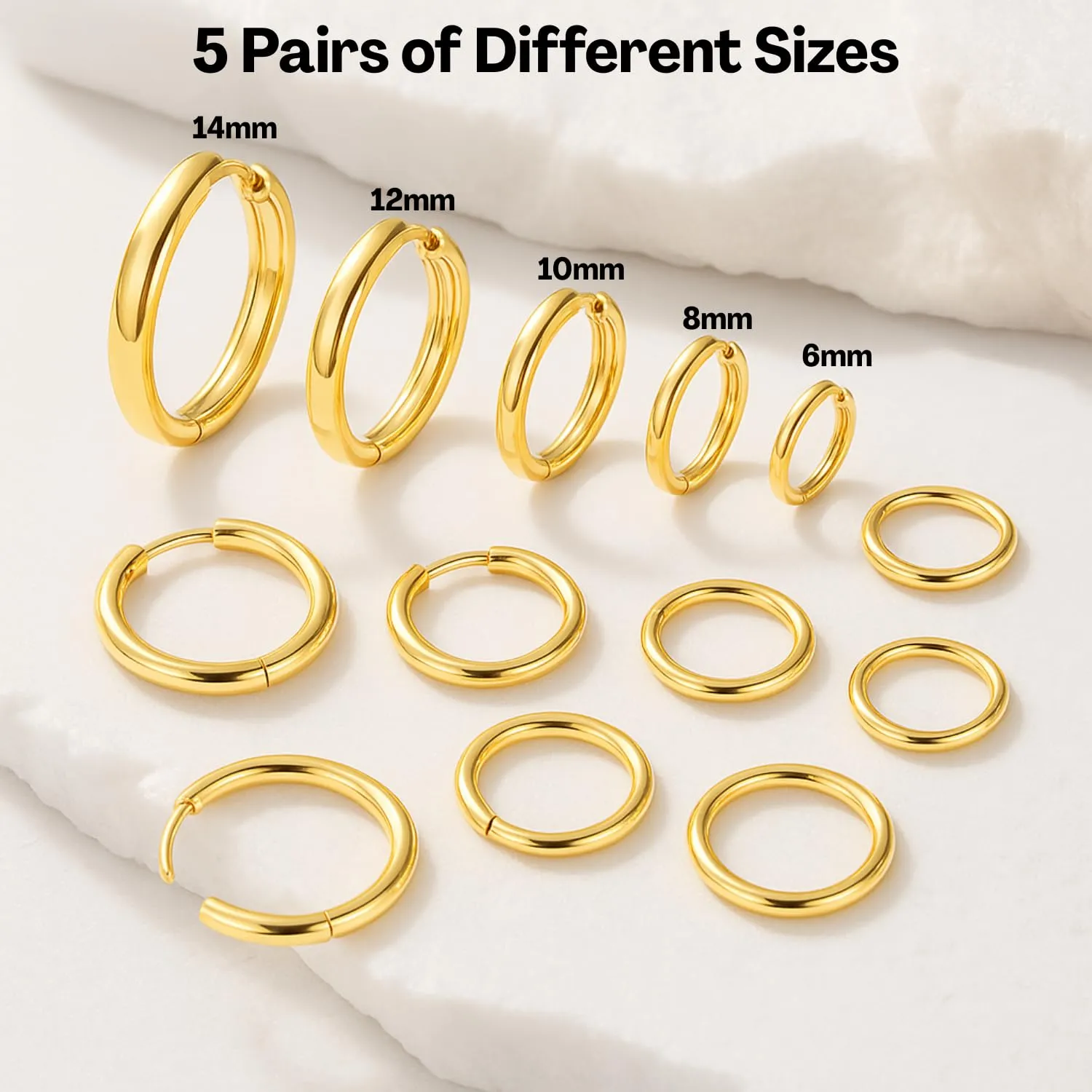 Different Sizes of Golden Hoop Earrings