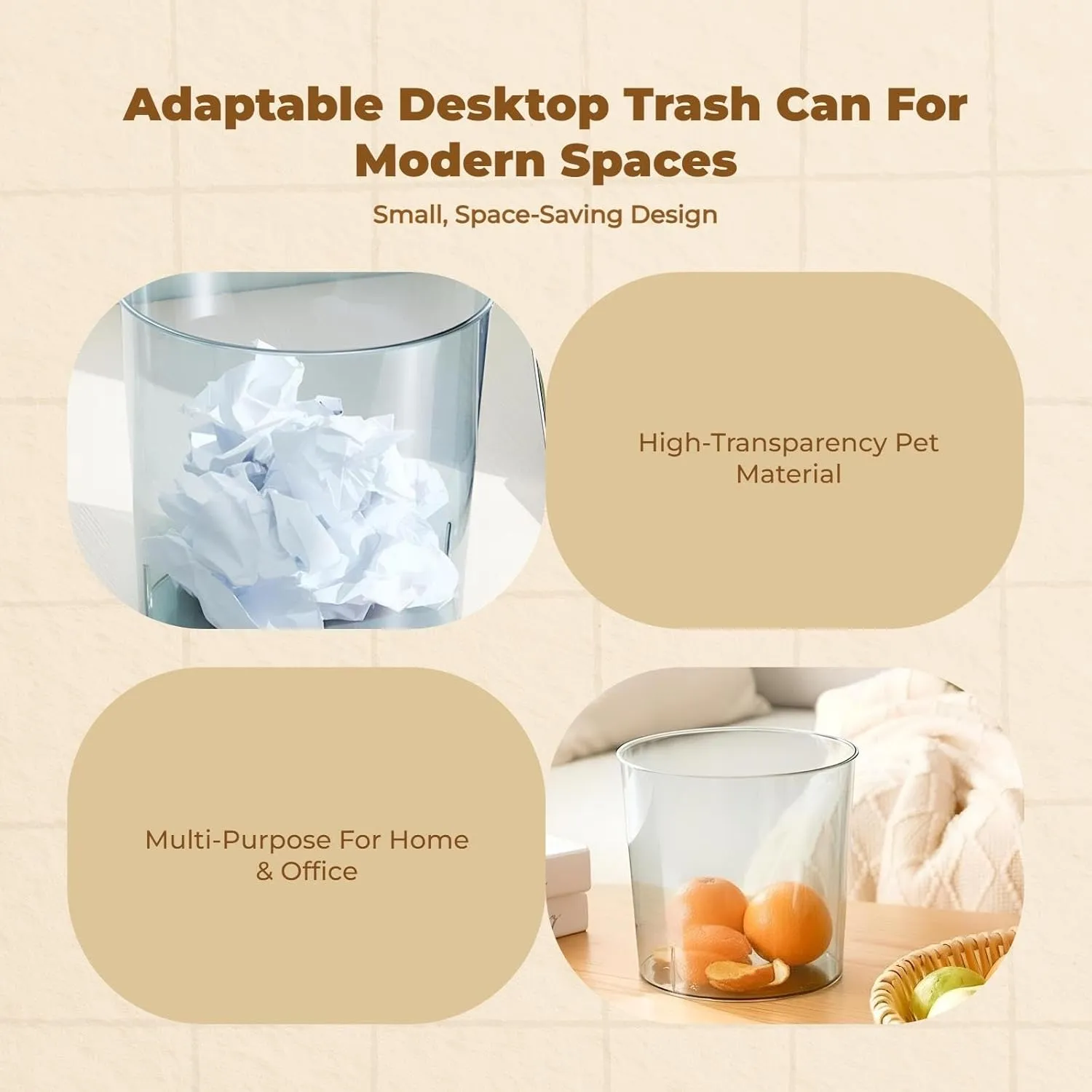 Stylish and Modern Mini Trash Can placed on the office table