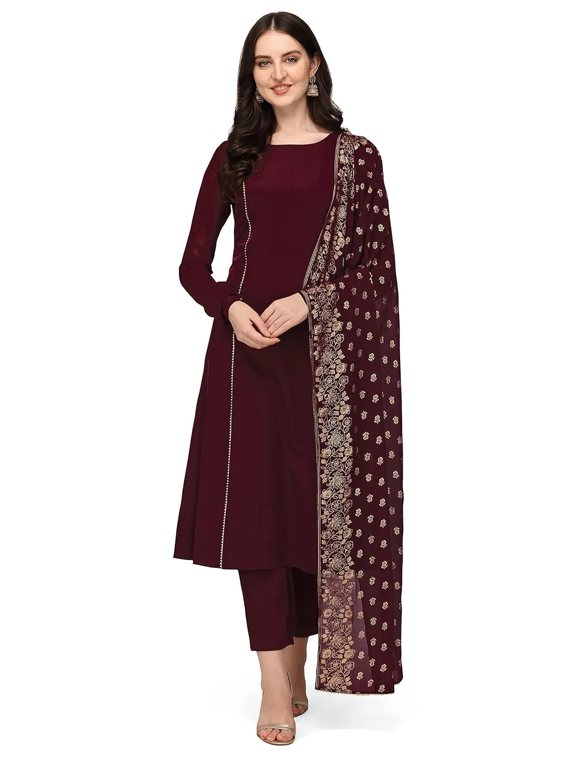 FIORRA Women's Maroon Poly Crepe Kurta
