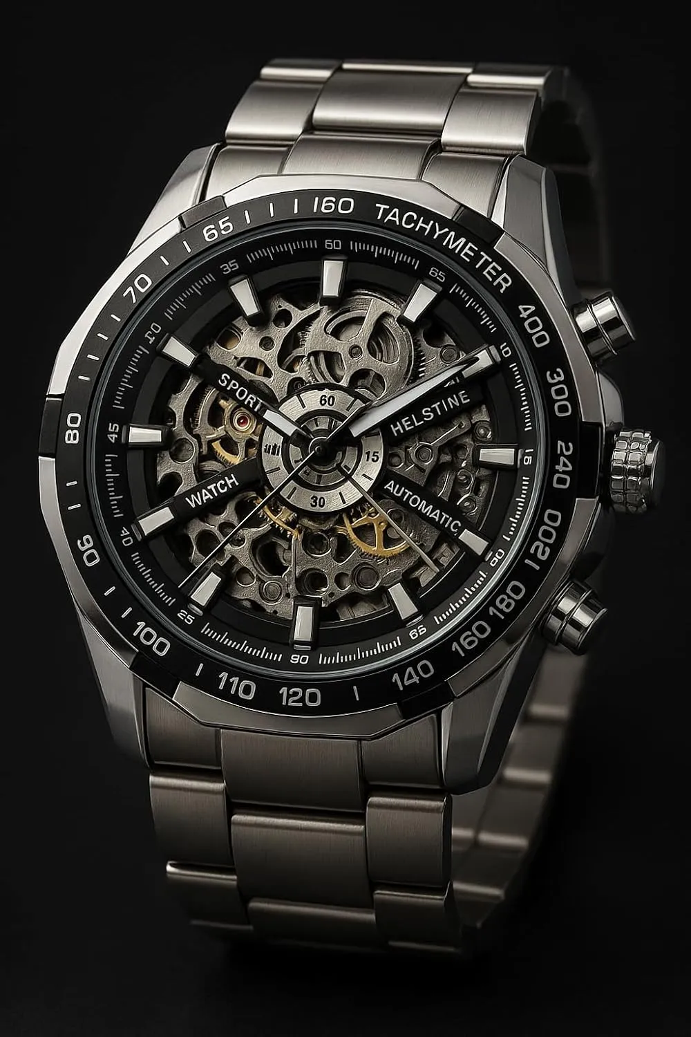 Helstine Men's Automatic Skeleton Watch Side View