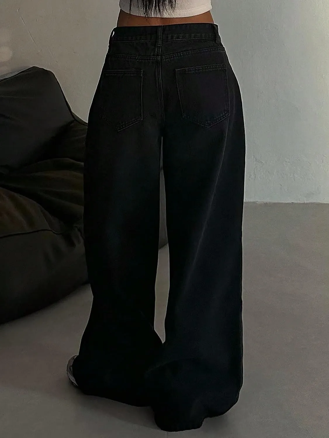 Details of Shasmi Women's Black Wide Leg Baggy Jeans