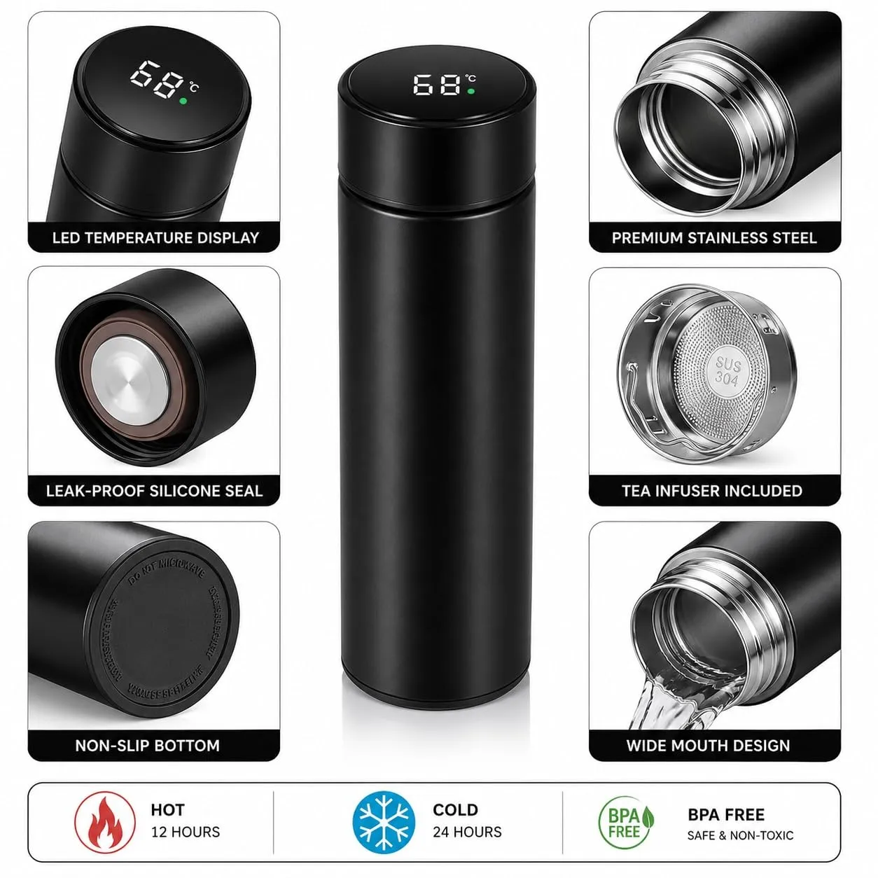 Smart Cup LED Temperature Display Water Bottle<br>• Angle 4