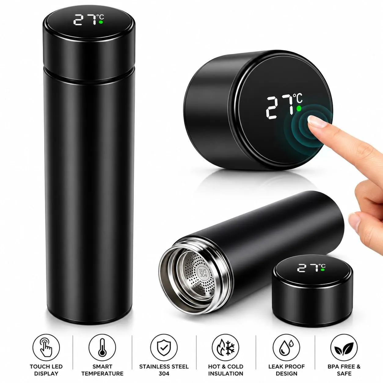 Smart Cup LED Temperature Display Water Bottle<br>• Angle 5