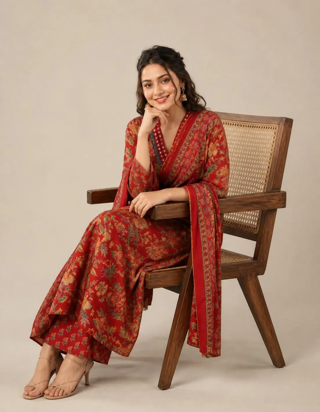 Women's Rayon Printed Anarkali Kurta and Pant with Dupatta Set - Floral Printed Anarkali Flare Detail