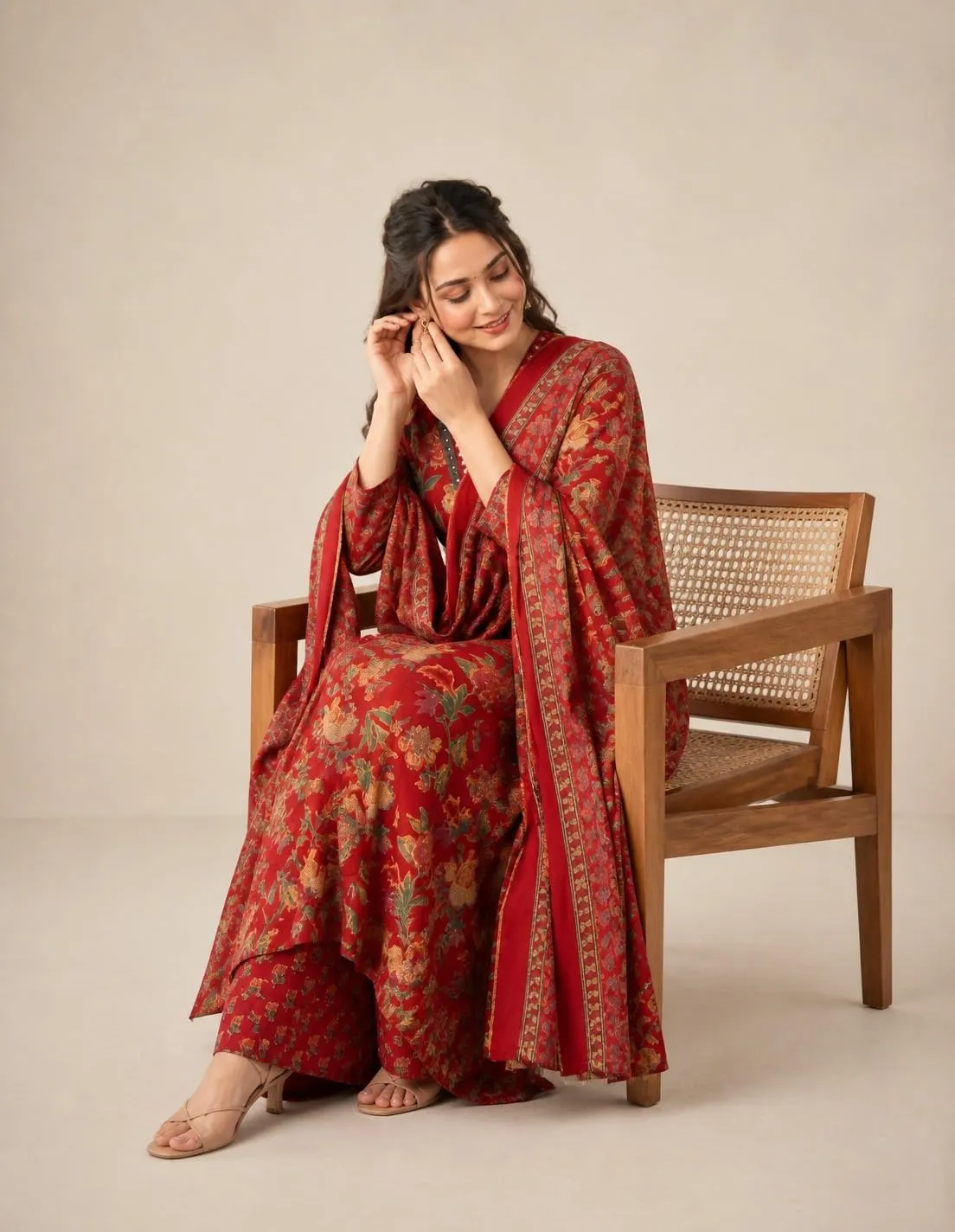 Women's Rayon Printed Anarkali Kurta and Pant with Dupatta Set - Printed Dupatta Draping & Border Finish
