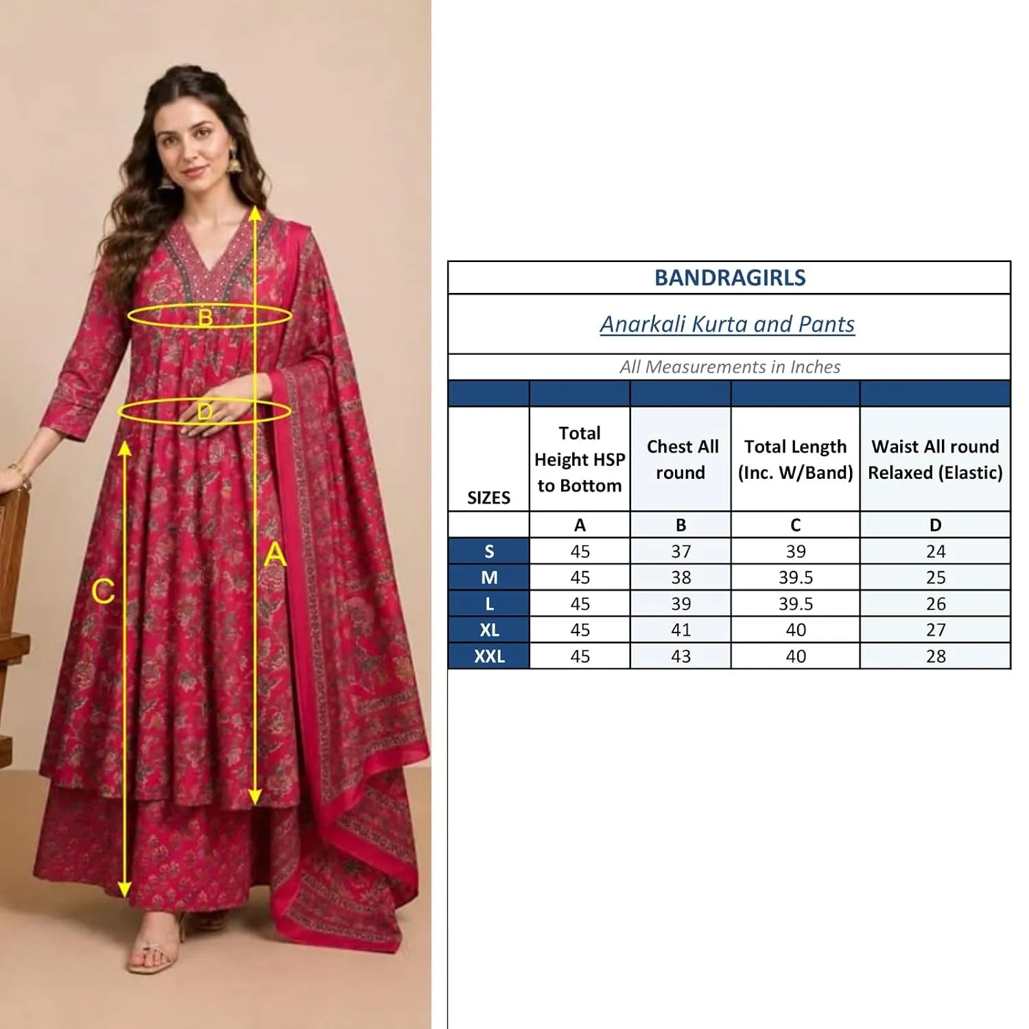 Women's Rayon Printed Anarkali Kurta and Pant with Dupatta Set - Back View & Fine Stitching Finish