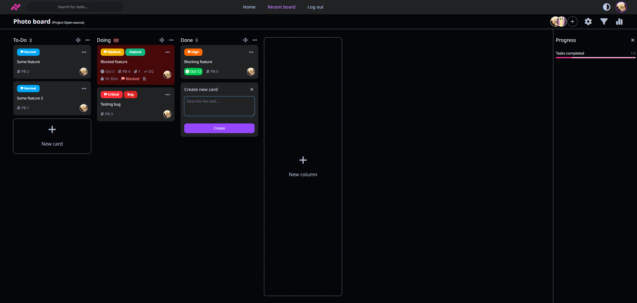 Image of the board in dark mode