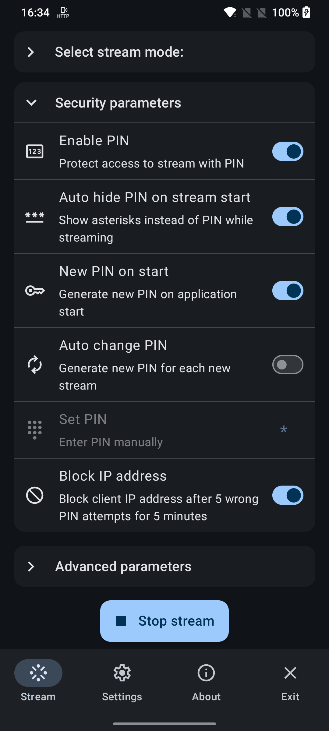 Local mode security settings