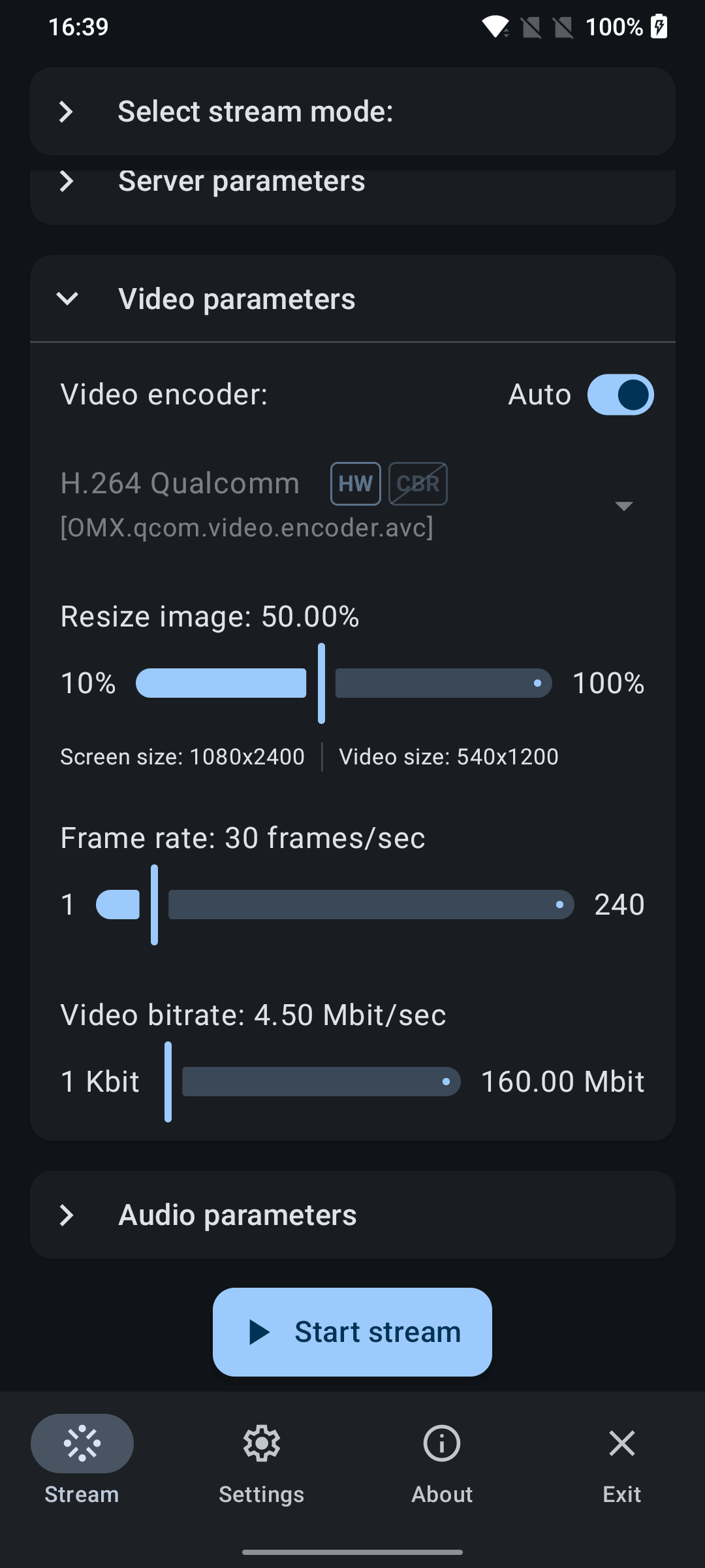 RTSP mode video settings