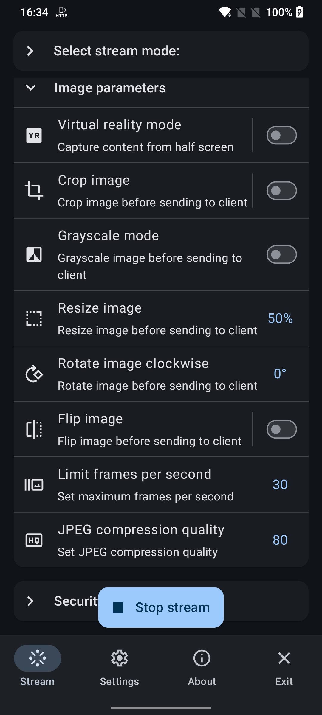 Local mode image settings